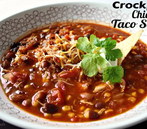 Crockpot Chicken Taco Soup - FamilyFreshMeals.com - 30 Easy Mexican Recipes for Cinco De Mayo