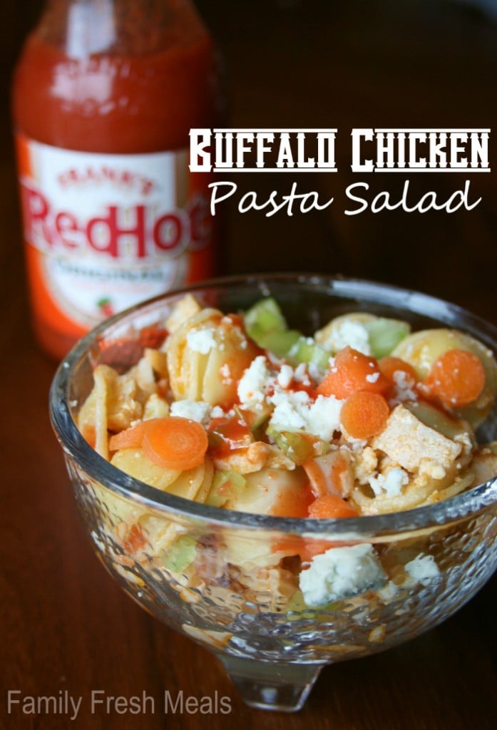  Buffalo Chicken Pasta Salad  in a small glass bowl