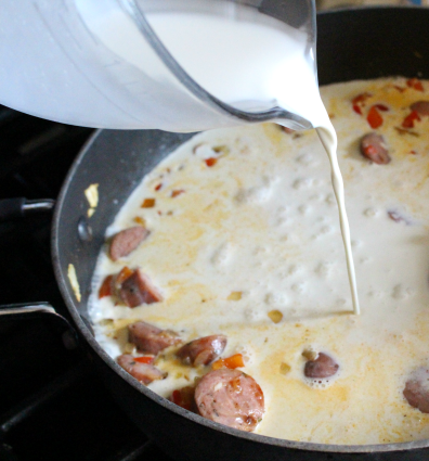 pouring cream into the pot