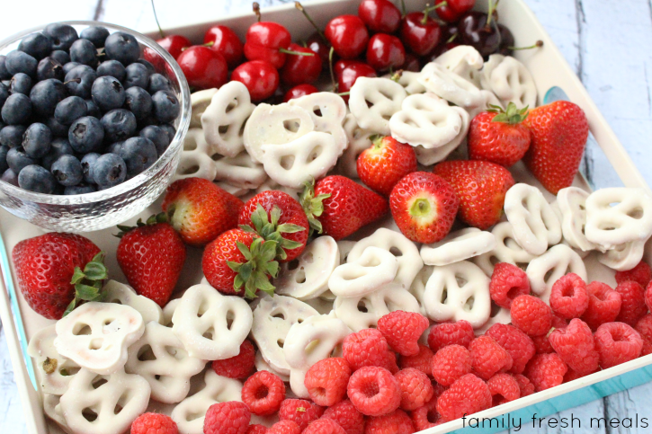 Easy Flag Fruit Dessert served on a white platter