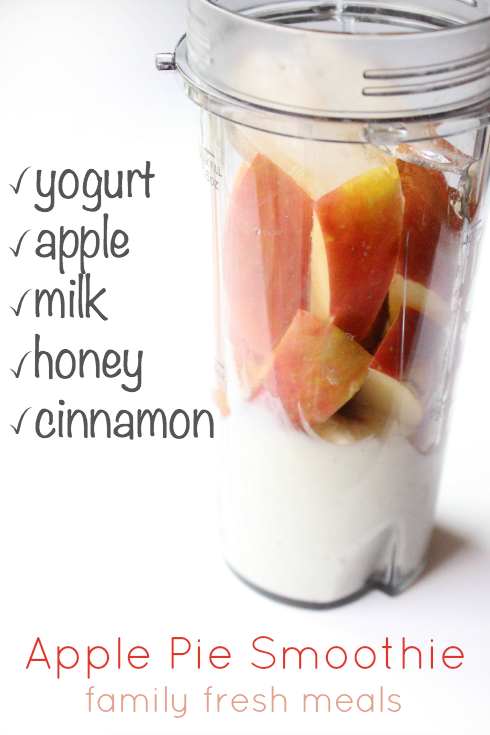 Ingredients for Apple Pie Smoothie in a small mixing glass 