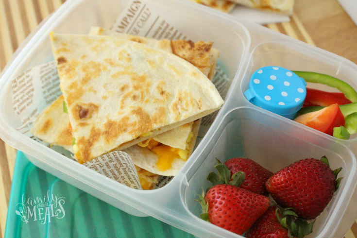 Freezer Breakfast Quesadillas packed for lunch