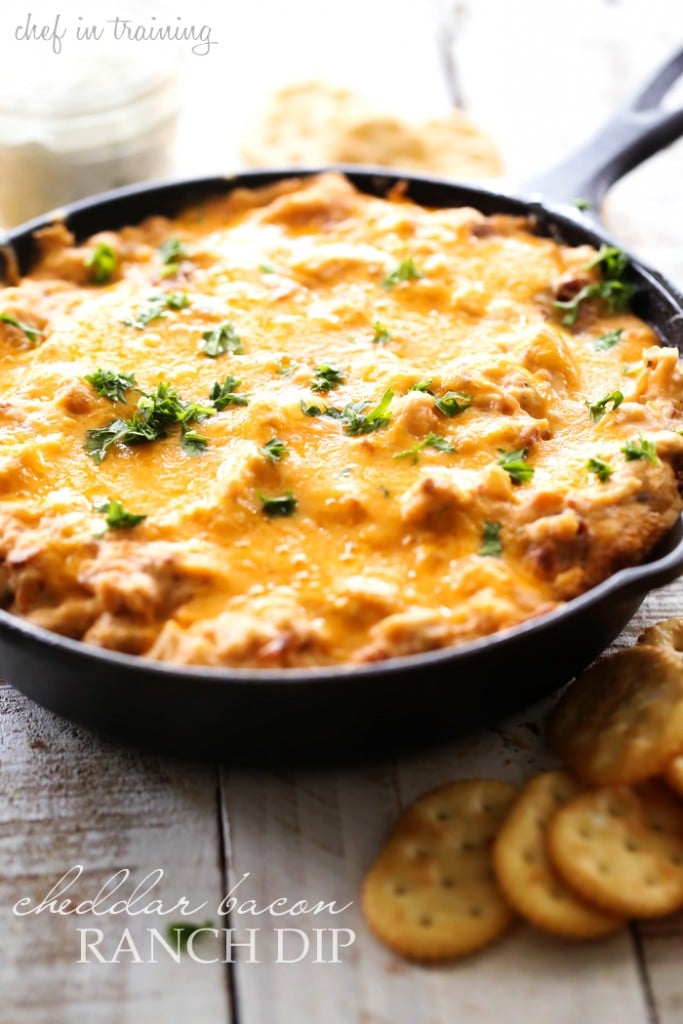 Cheddar Bacon Ranch Dip in a cast iron skillet