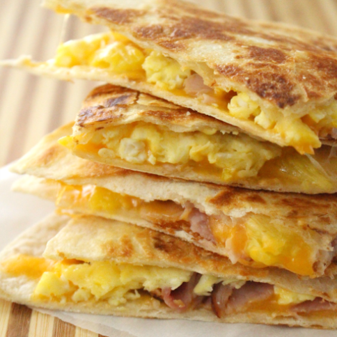 Freezer Breakfast Quesadillas 4 ways - FamiilyFreshMeals.com --