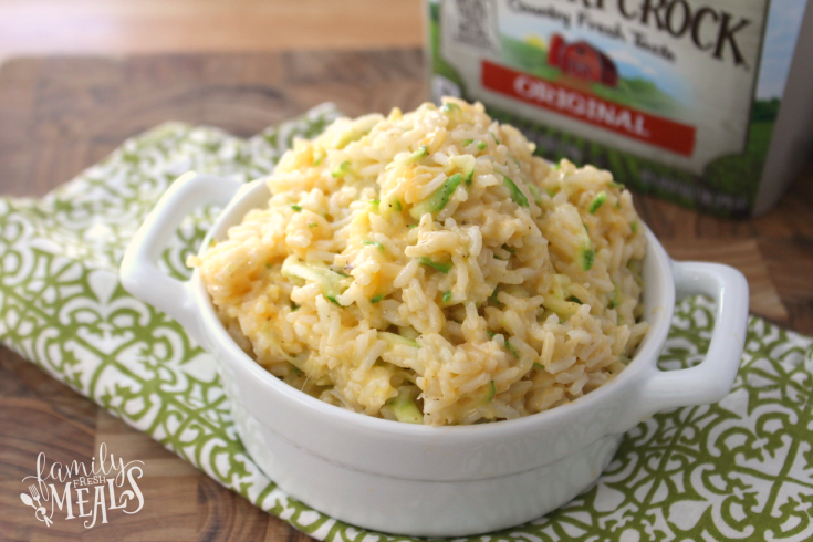 One Pot Cheesy Zucchini Rice in a white bowl