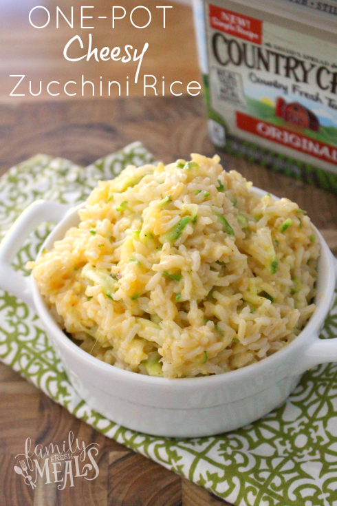 One Pot Cheesy Zucchini Rice in a white bowl