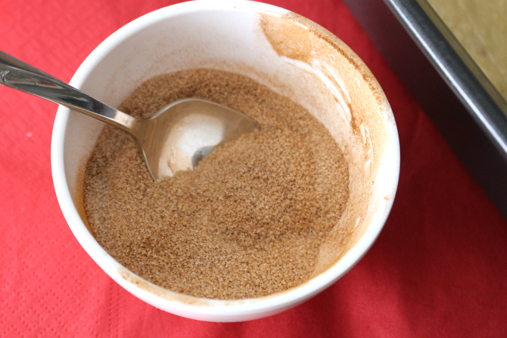cup sugar and cinnamon in a small mixing bowl