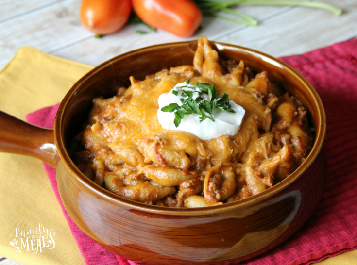 Easy Crockpot Taco Pasta Bake - Easy pasta bake recipe - Family Fresh Meals