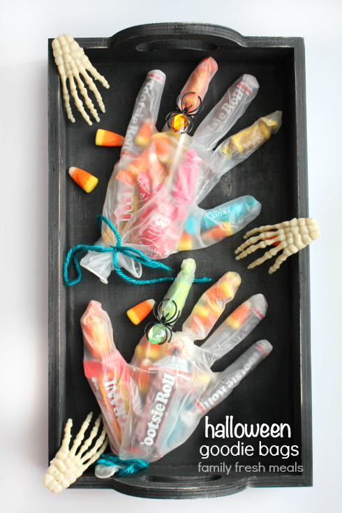 rubber gloves filled with candy