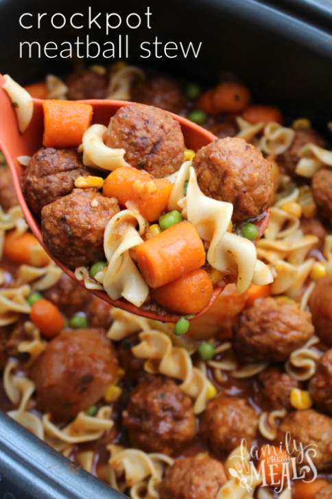 Crockpot Meatball Stew - Easy meal your family will love! FamilyFreshMeals.com - YUM!