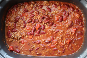 slow cooker chili in a crockpot