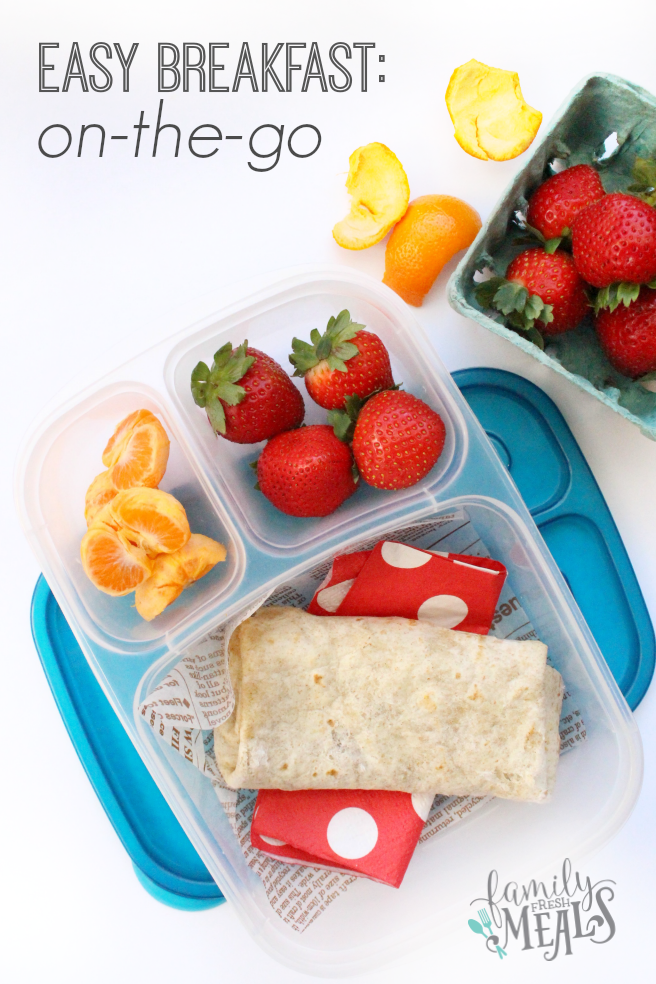 Breakfast burrito packed in a lunchbox