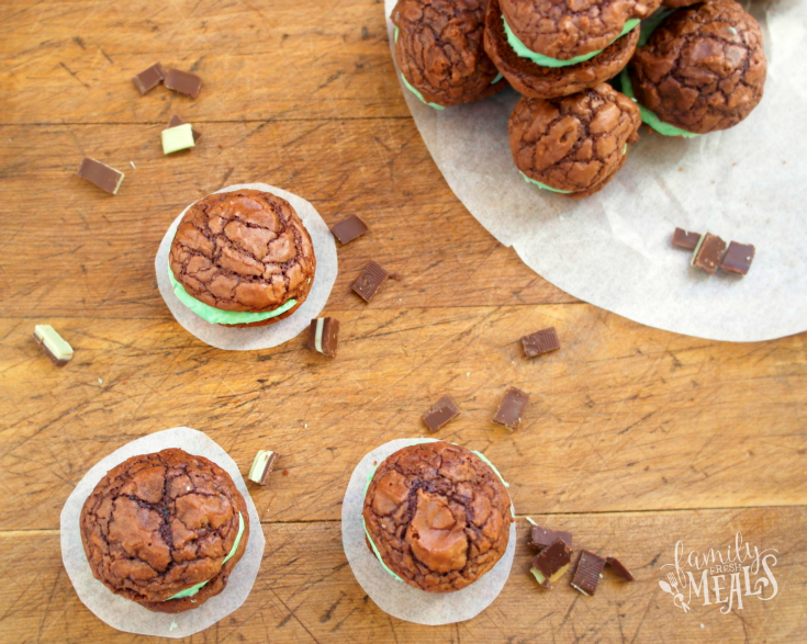 Andes Mint Brownie Bites on a cutting board