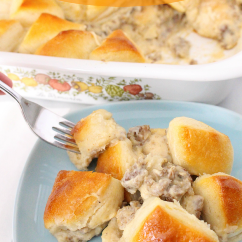 Biscuits and Gravy Breakfast Casserole - FamilyFreshMeals.com -