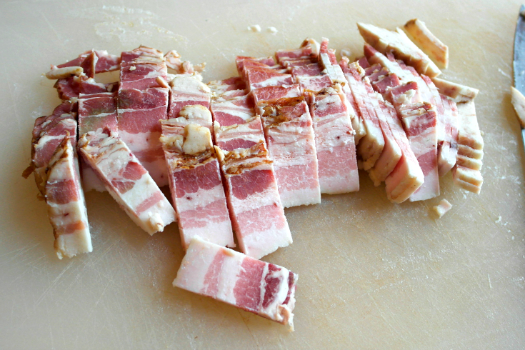 Chopped bacon on a cutting board