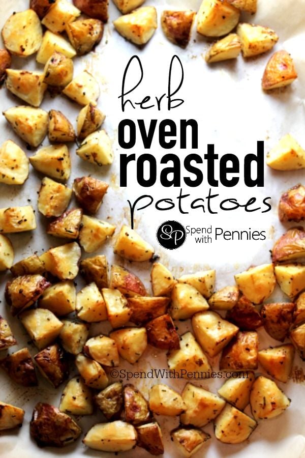 Herb Oven Roasted Potatoes on a baking sheet