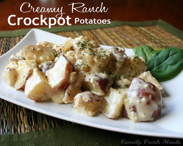 Creamy Ranch Crockpot Potatoes on a serving platter