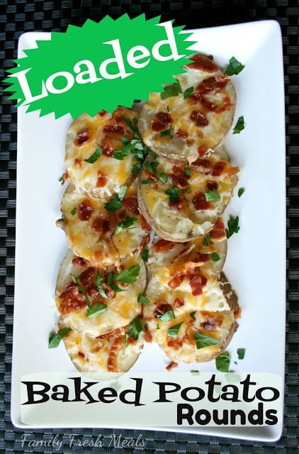 Loaded Baked Potato Rounds on a white plate