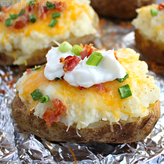Twice Baked Potatoes on foil