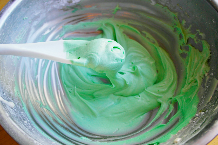 green filling being mixed in a mixing bowl