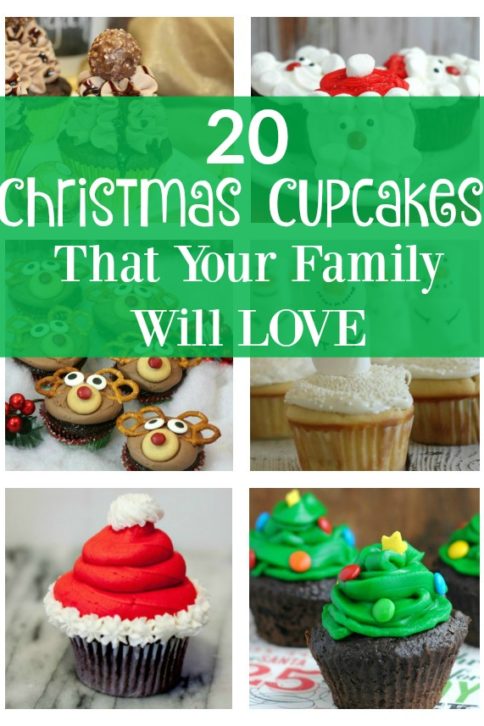 collage image of 6 different holiday cupcakes