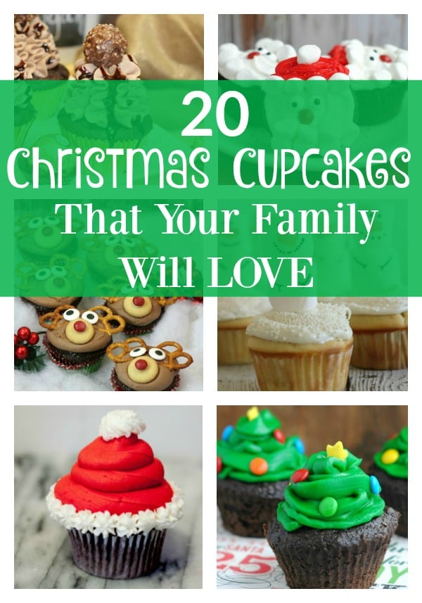 collage image of 6 different holiday cupcakes