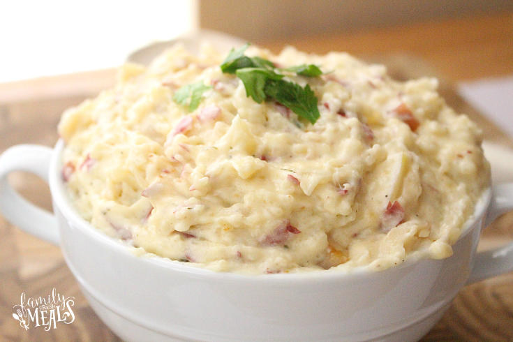  Slow Cooker Mashed Potatoes served in a white bowl