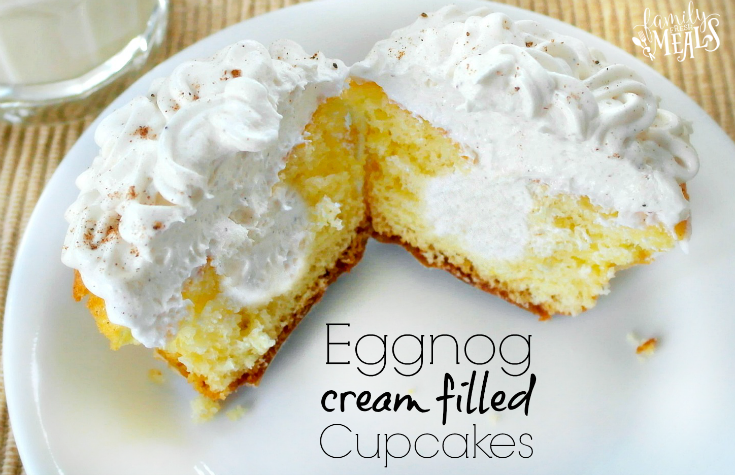 Eggnog Cream Filled Cupcake cut in half