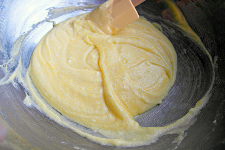 mixing cupcake batter in mixing bowl