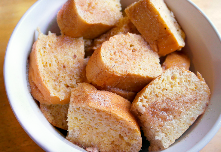 sliced of bread in a baking dish 