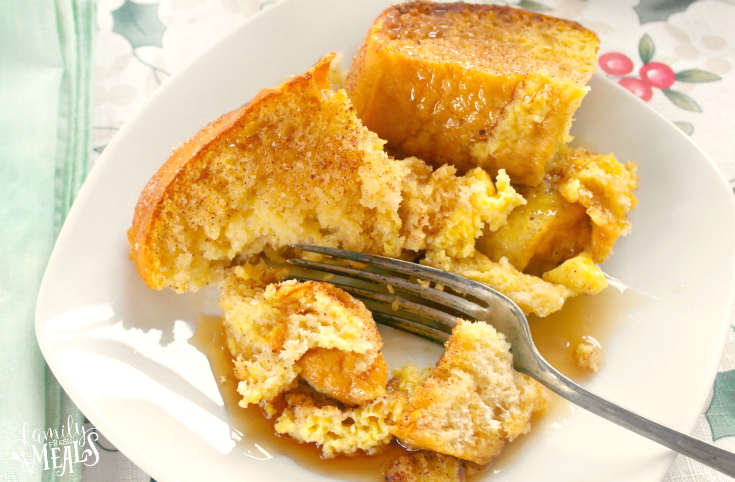 Overnight Snickerdoodle French Toast on a plate with a fork