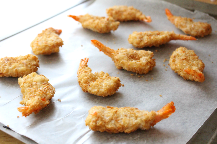 Coconut Shrimp on a baking sheet