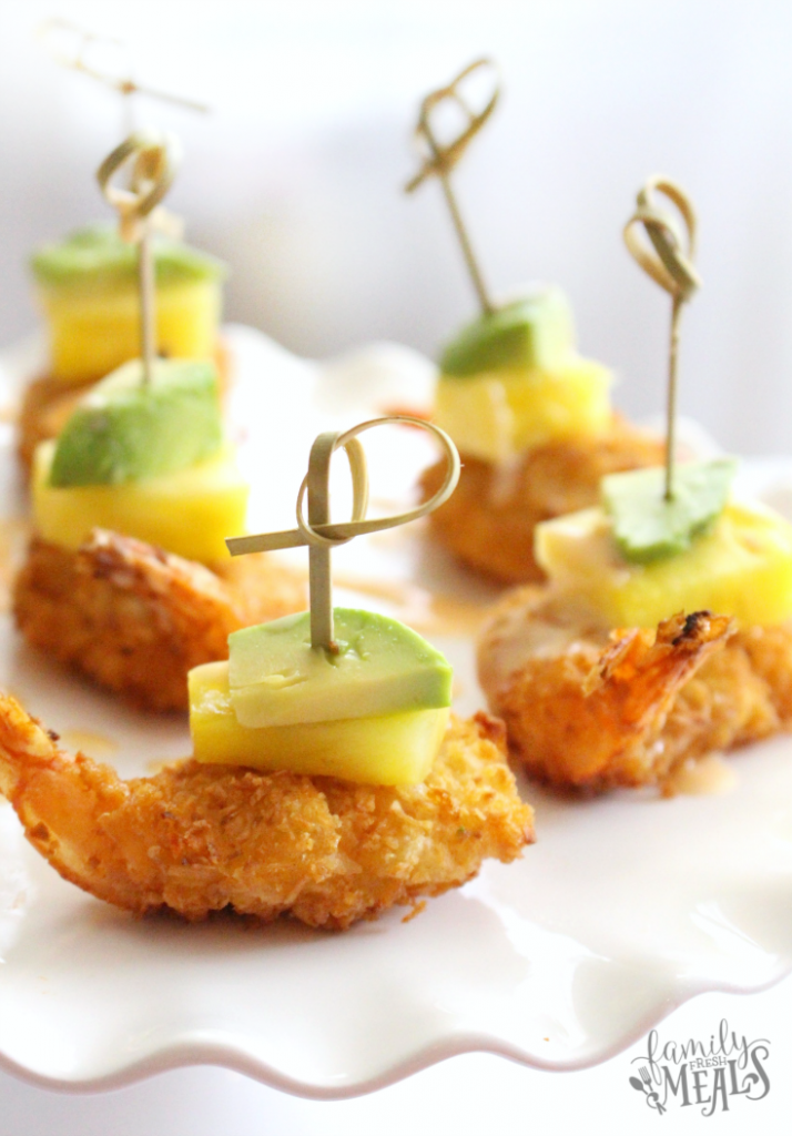 Tropical coconut shrimp bites --- familyfreshmeals.com - the perfect holiday appetizer