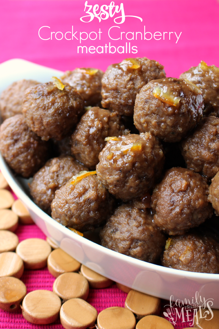 Zesty Crockpot Cranberry Meatballs in a serving bowl