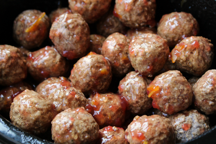 Zesty Crockpot Cranberry Meatballs in a slow cooker