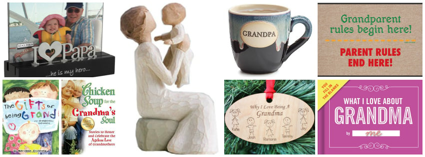 Collage image showing gift ideas for grandparents 