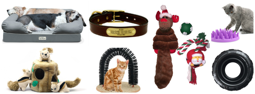 Collage image showing gift ideas for pets