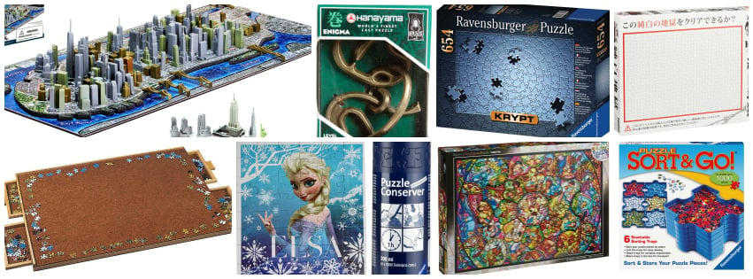 Collage image showing puzzle gift ideas