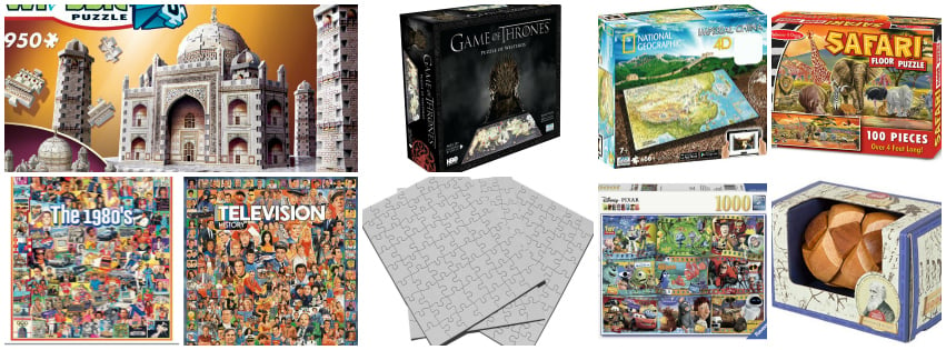 Collage image showing puzzle gift ideas