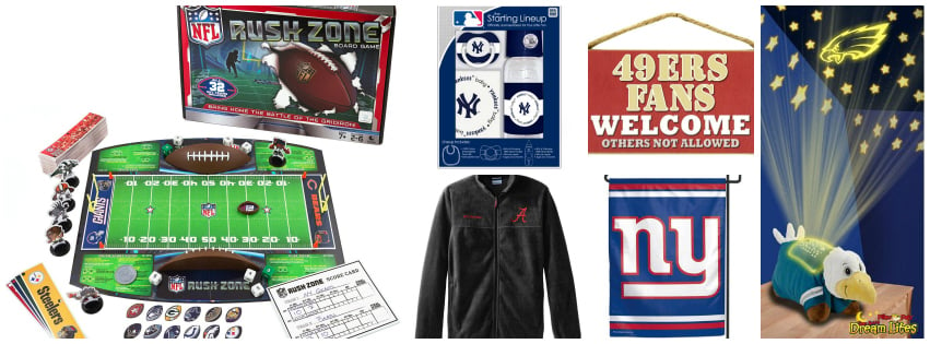 Collage image showing gift ideas for sport fans