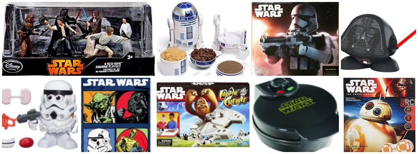 Collage image showing gift ideas for people who live star wars