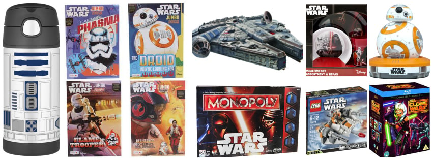 Collage image showing gift ideas for people who live star wars