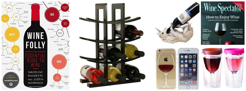 collage image showing wine lover gift ideas