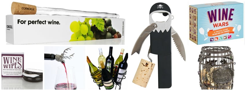 Collage image showing wine lover gift ideas