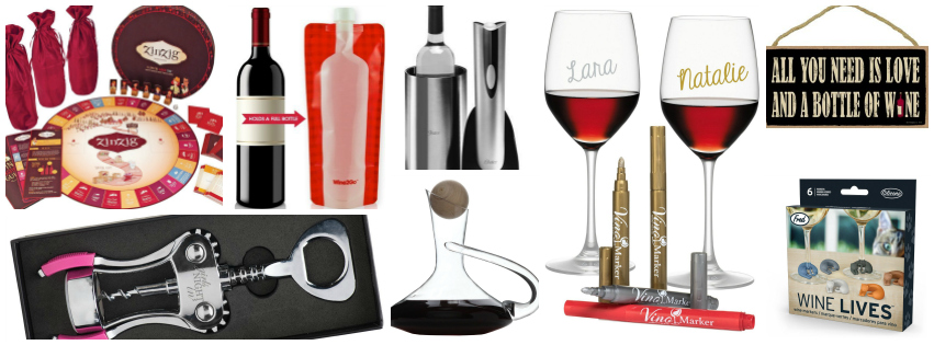 Collage image showing gift ideas for wine lovers