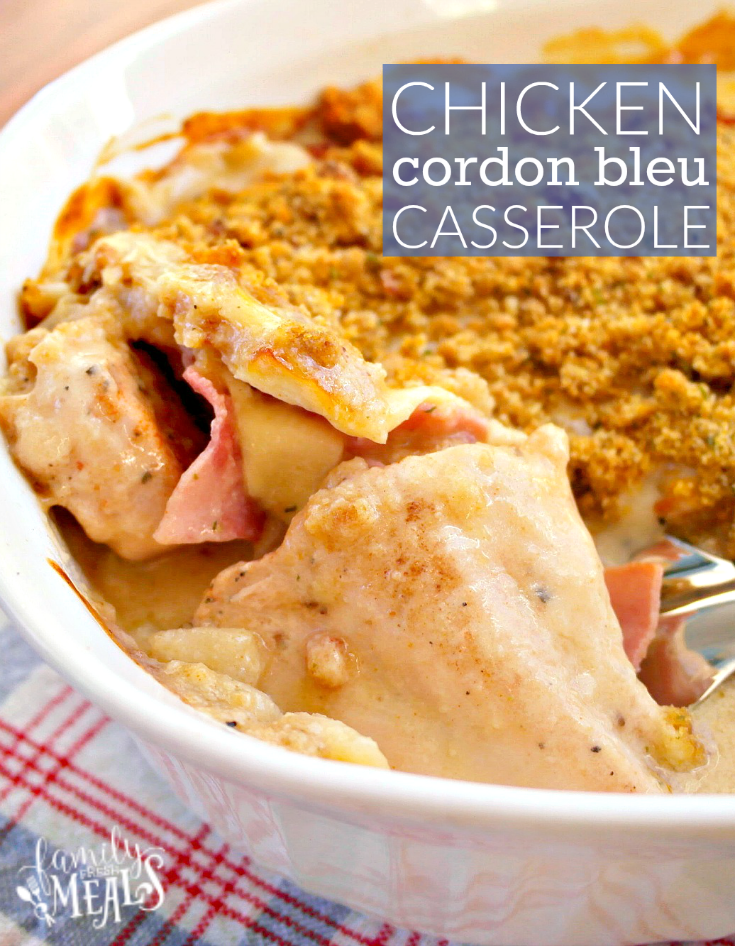 Chicken Cordon Bleu Casserole in a baking dish