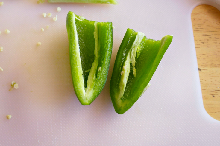 Jalapeno sliced in half and seeded