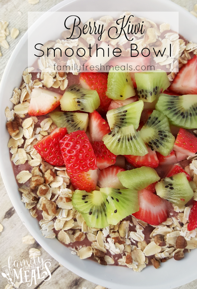 Very Berry Kiwi Smoothie Bowl served in a white bowl