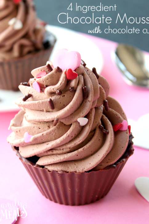 Valentine's Day Treat Recipes - Easy Chocolate Mousse with Chocolate Cups - FamilyFreshMeals.com --