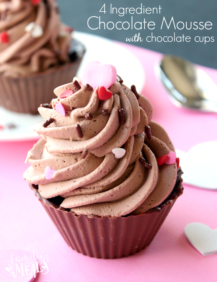 Valentine's Day Treat Recipes - Easy Chocolate Mousse with Chocolate Cups - FamilyFreshMeals.com --